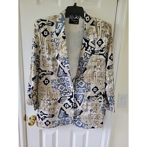 Toni Garment for CCMagic Blazer L No‎ Size Tag Vintage Abstract Blue Tan Pockets